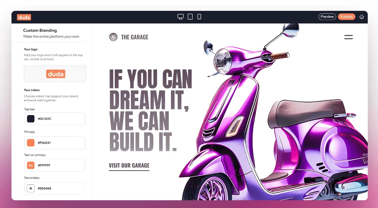 Website editor displaying a scooter business website.